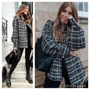 H&M Plaid Woven Knit Oversized Shacket Coat Jacket Size XS
